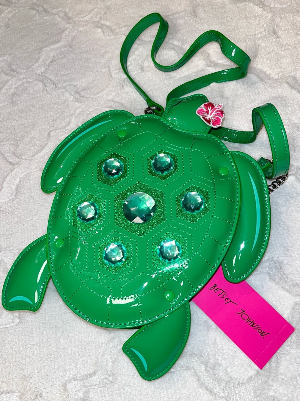 Betsey Johnson NWT! XO Shelly Green Rhinestone Turtle Crossbody Bag